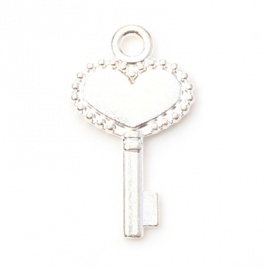 Picture of Zinc Based Alloy Charms Silver Plated Key 18mm x 10mm, 50 PCs