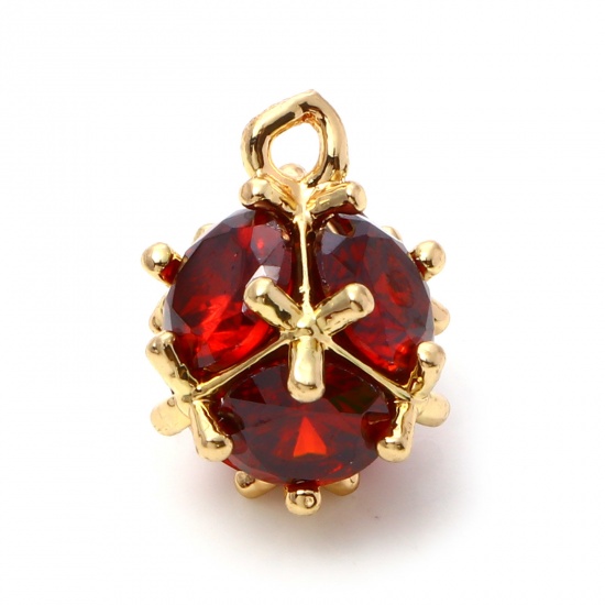 Immagine di Ottone Charms Oro Placcato Cubo Vino Rosso Cubic Zirconiae 14mm x 11mm, 1 Pz