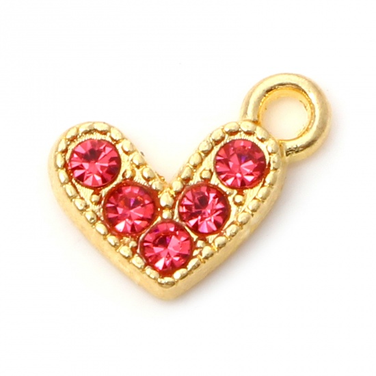 Immagine di Lega di Zinco San Valentino Charms Cuore Oro Placcato Rosso Prugna Strass Micro Spianare 10mm x 8mm , 20 Pz