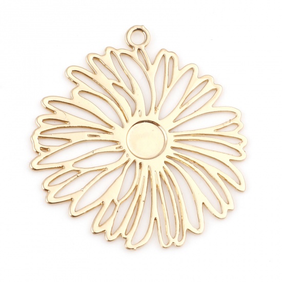 Picture of Iron Based Alloy Filigree Stamping Charms KC Gold Plated Daisy Flower 26mm x 24mm, 20 PCs