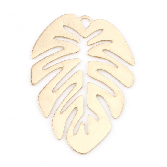 Picture of Iron Based Alloy Filigree Stamping Charms KC Gold Plated Monstera Leaf 28mm x 20mm, 20 PCs