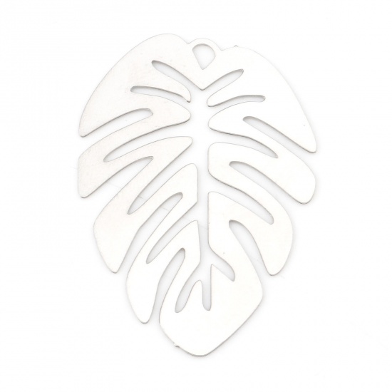 Picture of Iron Based Alloy Filigree Stamping Charms Silver Tone Monstera Leaf 28mm x 20mm, 20 PCs