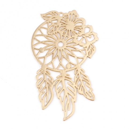 Picture of Iron Based Alloy Filigree Stamping Pendants KC Gold Plated Dream Catcher Flower 4.5cm x 2.6cm, 10 PCs