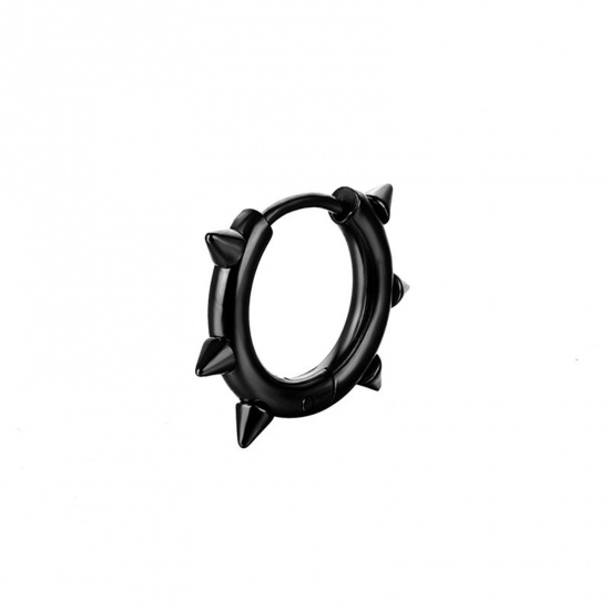 Imagen de Acero Inoxidable Punk Pendientes Círculos Negro Remache Ronda 10mm x 2.5mm, Post/ Wire Size: (18 gauge), 2 Unidades