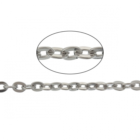 Picture of 304 Stainless Steel Link Cable Chain Findings Silver Tone 4.3x3mm(1/8"x1/8"), 5 M