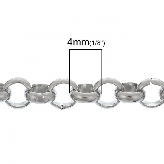 Picture of 304 Stainless Steel Rolo Chain Findings Silver Tone 4mm(1/8") Dia, 2 M
