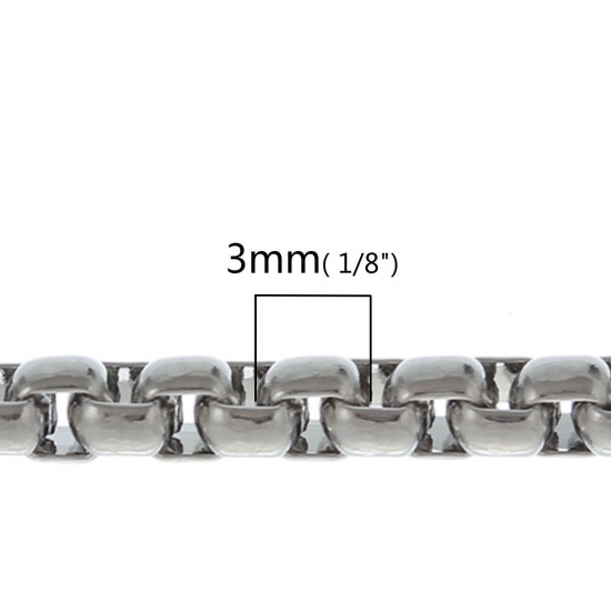 Picture of 304 Stainless Steel Box Chain Findings Silver Tone 3x3mm(1/8"x1/8"), 2 M