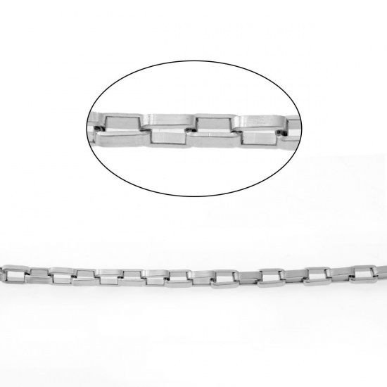 Picture of 304 Stainless Steel Box Chain Findings Silver Tone 4x2mm(1/8"x1/8"), 2 M