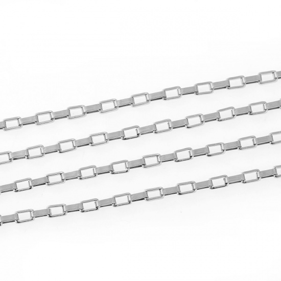 Picture of 304 Stainless Steel Box Chain Findings Silver Tone 4x2mm(1/8"x1/8"), 2 M
