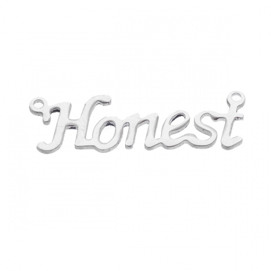 Picture of 304 Stainless Steel Connectors Findings Silver Tone Word Message " Honest " 31mm(1 2/8") x 10mm( 3/8"), 1 Piece