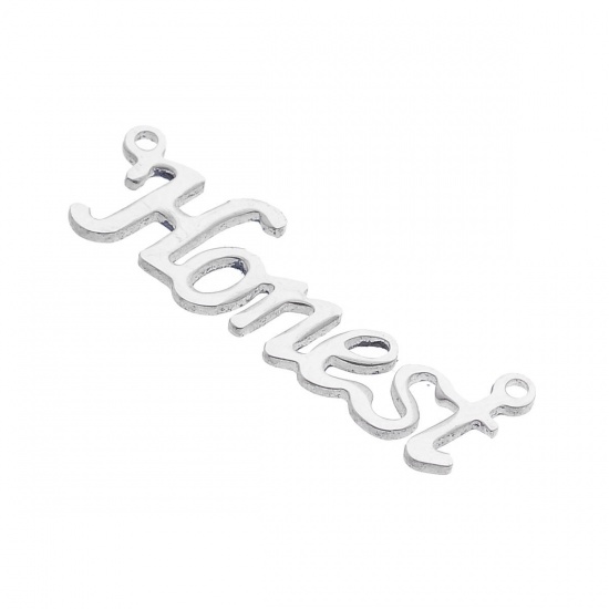 Picture of 304 Stainless Steel Connectors Findings Silver Tone Word Message " Honest " 31mm(1 2/8") x 10mm( 3/8"), 1 Piece