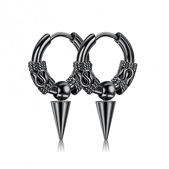 Image de Boucles d'Oreilles Créole Anneaux en Acier Inoxydable Punk Noir Cône Dragons 14mm x 2.5mm , Epaisseur de Fil: (18 gauge), 1 Paire