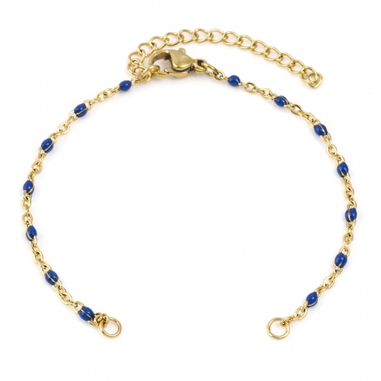 Image de Bracelets Semi-finis pour la Fabrication de Bijoux Faits à la Main en 304 Acier Inoxydable Chaîne Maille Forçat Doré Bleu Foncé Émail 16cm Long, 1 Pièce