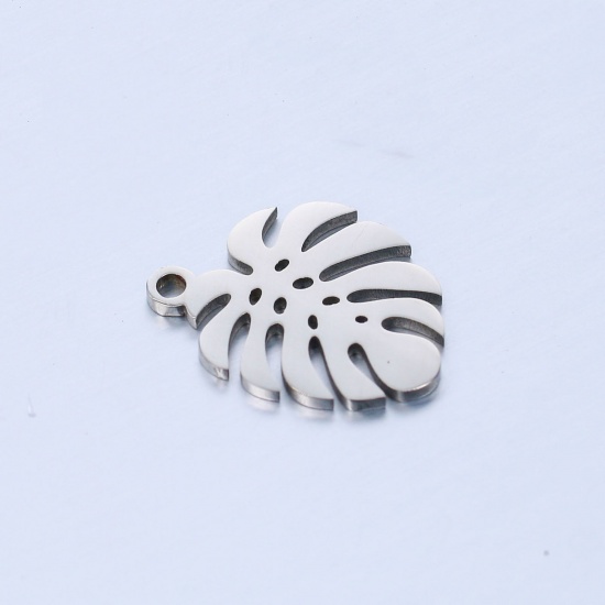 Bild von 304 Edelstahl Charms Blätter Silberfarbe Monstera Blatt Hohl 15.5mm x 12.5mm, 5 Stück