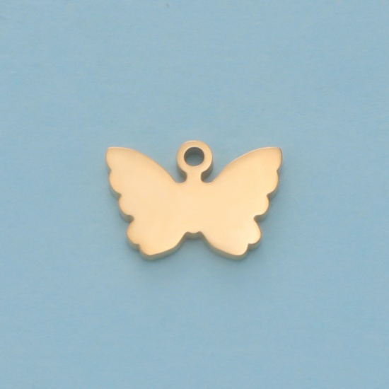 Picture of Stainless Steel Insect Blank Stamping Tags Charms Butterfly Animal Gold Plated Double-sided Polishing 12mm x 8.5mm, 5 PCs