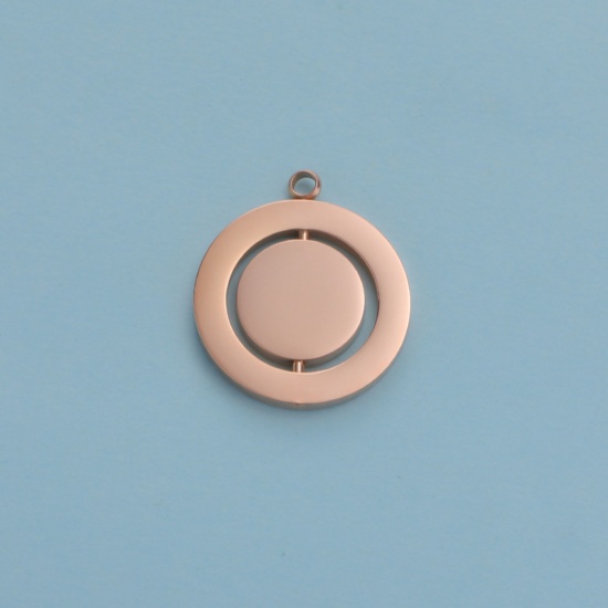 Picture of Stainless Steel Geometry Series Charms Rose Gold Round Round Rotatable 29mm x 25mm, 1 Piece