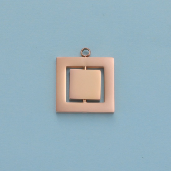Picture of Stainless Steel Geometry Series Charms Rose Gold Square Square Rotatable 26mm x 22mm, 1 Piece