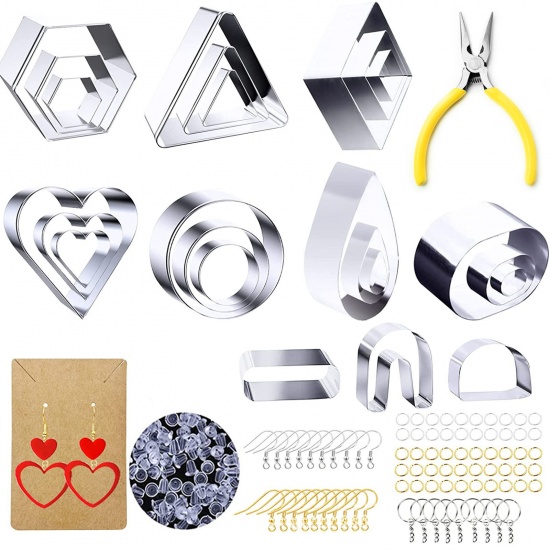 Bild von Edelstahl-Modelliermasse-Werkzeuge Tonschneider DIY-Ohrring-Kit für die Schmuckherstellung, silberfarben, 1 Set (185 Stück/Set)