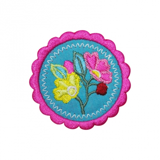 Picture of Polyester Iron On Patches Appliques (With Glue Back) DIY Sewing Craft Clothing Decoration Multicolor Flower Embroidered 5cm x 5cm, 5 PCs