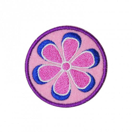 Picture of Polyester Iron On Patches Appliques (With Glue Back) DIY Sewing Craft Clothing Decoration Multicolor Flower Embroidered 5cm x 5cm, 5 PCs