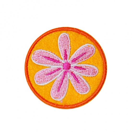 Picture of Polyester Iron On Patches Appliques (With Glue Back) DIY Sewing Craft Clothing Decoration Multicolor Flower Embroidered 4.5cm x 4.5cm, 5 PCs