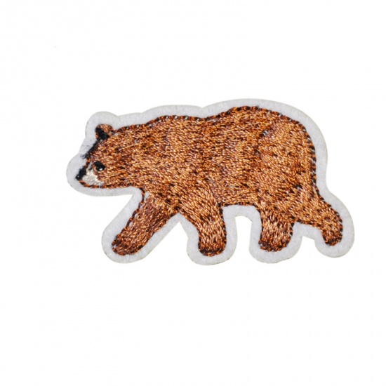 Picture of Polyester Self-adhesive Patches Appliques Brown Bear Animal Embroidered 4.8cm x 2.7cm, 5 PCs