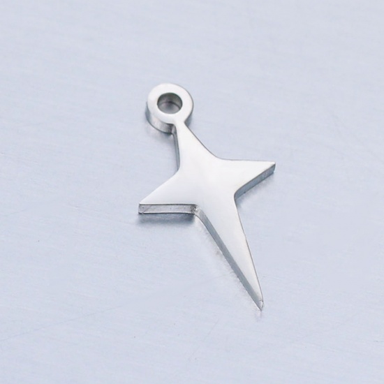 Immagine di 304 Acciaio Inossidabile Galassia Charms Stella Tono Argento Lucidato 13mm x 7mm, 5 Pz