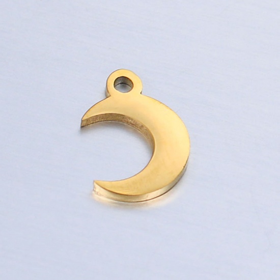 Immagine di 304 Acciaio Inossidabile Galassia Charms Luna Oro Placcato Lucidato 9.5mm x 7mm, 5 Pz