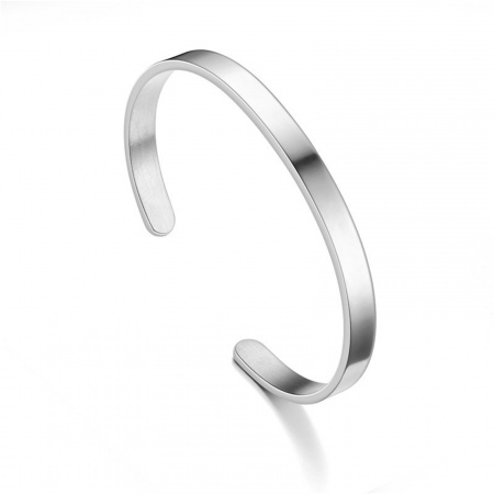 Picture of 304 Stainless Steel Blank Stamping Tags Open Cuff Bangles Bracelets C Shape Silver Tone Mirror Polishing 4mm, 6cm Dia., 1 Piece