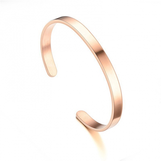 Picture of 304 Stainless Steel Blank Stamping Tags Open Cuff Bangles Bracelets C Shape Rose Gold Mirror Polishing 4mm, 6cm Dia., 1 Piece
