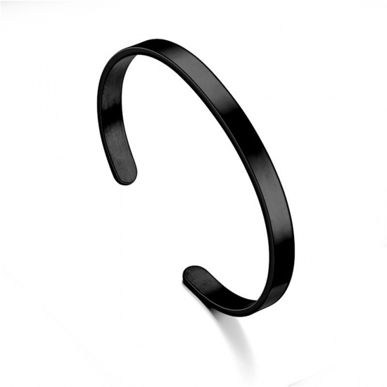 Picture of 304 Stainless Steel Blank Stamping Tags Open Cuff Bangles Bracelets C Shape Black Mirror Polishing 4mm, 6cm Dia., 1 Piece