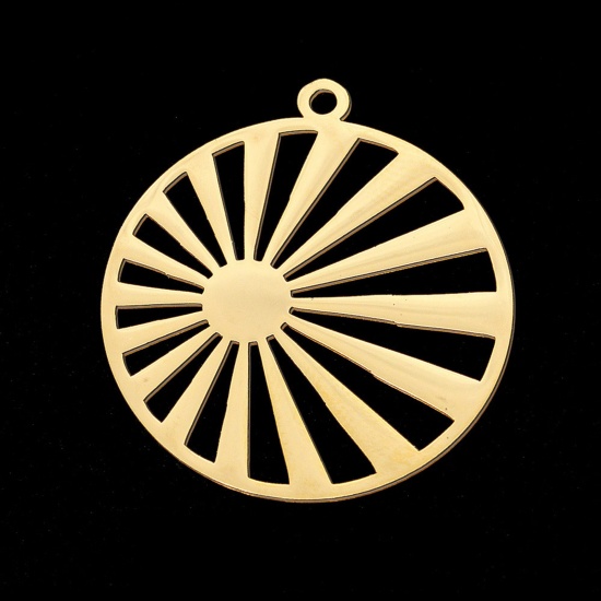Picture of Stainless Steel Galaxy Pendants Gold Plated Round Sun Hollow 31mm x 28mm, 5 PCs
