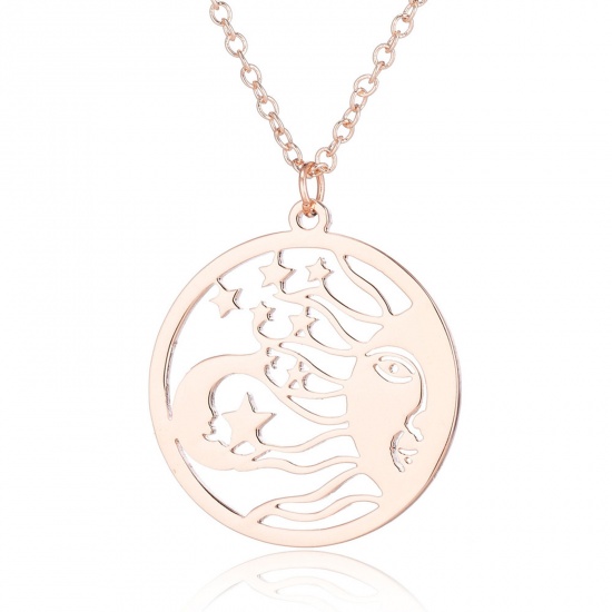 Picture of Titanium Steel Galaxy Necklace Rose Gold Round Sun And Moon Face Hollow 45cm(17 6/8") long, 1 Piece