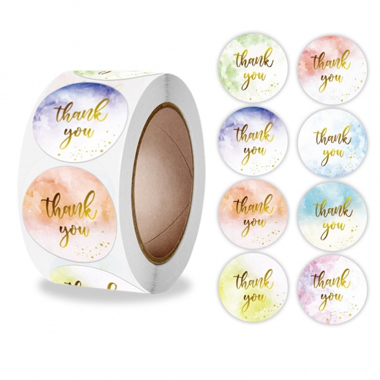 Picture of Multicolor - 1# Thank You Printed Round Art Paper DIY Scrapbook Stickers 2.5cm Dia., 1 Roll(500 PCs/Roll)