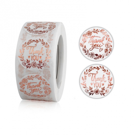 Picture of Rose Gold - 7# Thank You Flower Round Art Paper Gold Stamping DIY Scrapbook Stickers 2.5cm Dia., 1 Roll(500 PCs/Roll)