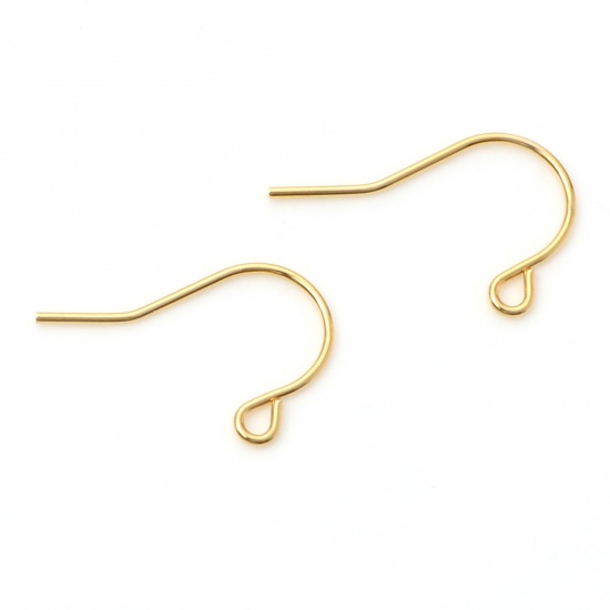 Picture of Brass Ear Wire Hooks Earrings For DIY Jewelry Making Accessories 14K Gold Color With Loop 18mm x 12mm, Post/ Wire Size: (21 gauge), 20 PCs                                                                                                                    