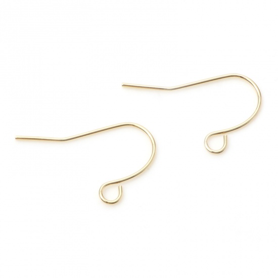 Picture of Brass Ear Wire Hooks Earrings For DIY Jewelry Making Accessories 18K Gold Color With Loop 18mm x 12mm, Post/ Wire Size: (21 gauge), 20 PCs                                                                                                                    