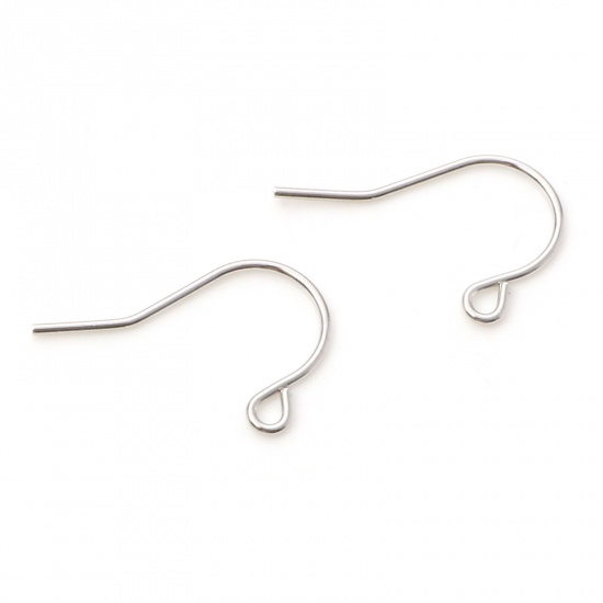 Picture of Brass Ear Wire Hooks Earring Platinum Plated W/ Loop 18mm x 12mm, Post/ Wire Size: (21 gauge), 20 PCs                                                                                                                                                         