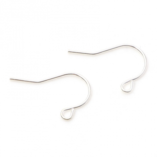 Picture of Brass Ear Wire Hooks Earring Silver Plated W/ Loop 18mm x 12mm, Post/ Wire Size: (21 gauge), 20 PCs                                                                                                                                                           
