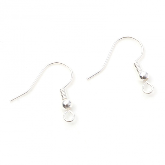 Picture of Brass Ear Wire Hooks Earring Silver Plated W/ Loop 19mm x 18mm, Post/ Wire Size: (22 gauge), 20 PCs                                                                                                                                                           