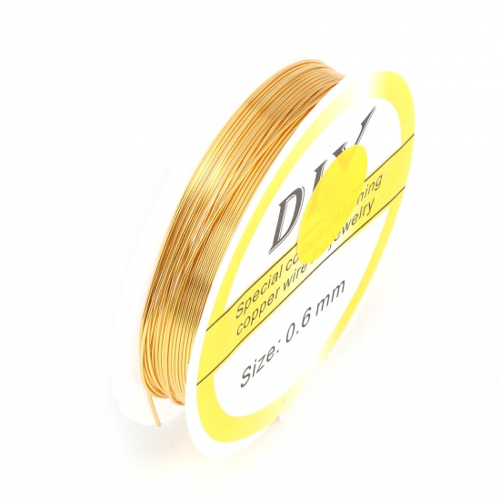 Picture of Copper Beading Wire Thread Cord 14K Gold Color 0.6mm, (23 gauge), 1 Roll (Approx 3.3 M/Roll)