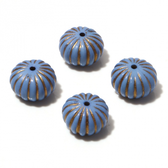 Picture of Acrylic Retro Beads Pumpkin Steel Gray Stripe Pattern About 18mm Dia., Hole: Approx 1.8mm, 10 PCs