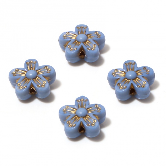 Picture of Acrylic Retro Beads Flower Steel Gray About 16mm x 15mm, Hole: Approx 1.7mm, 10 PCs