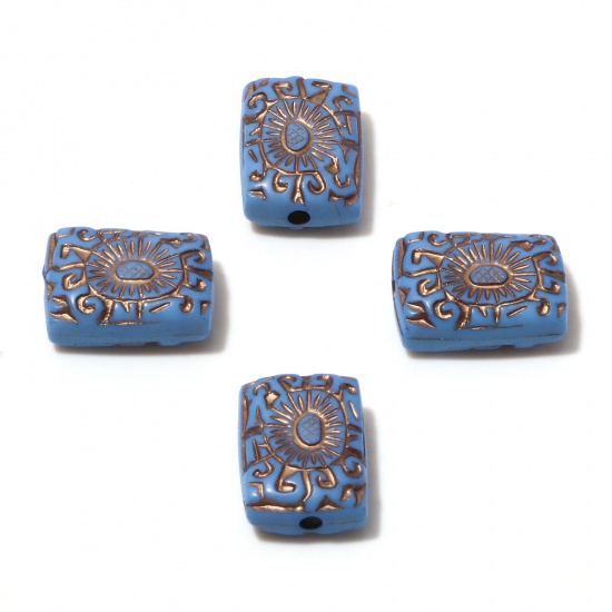 Picture of Acrylic Retro Beads Rectangle Steel Gray Carved Pattern Pattern About 19mm x 14mm, Hole: Approx 2.2mm, 10 PCs