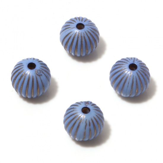 Picture of Acrylic Retro Beads Pumpkin Steel Gray Stripe Pattern About 10mm Dia., Hole: Approx 1.7mm, 10 PCs