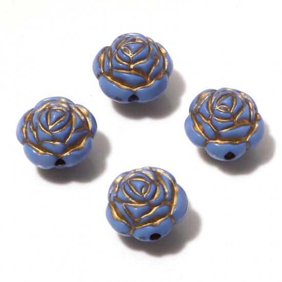 Picture of Acrylic Retro Beads Rose Flower Steel Gray About 17mm x 16mm, Hole: Approx 2mm, 10 PCs