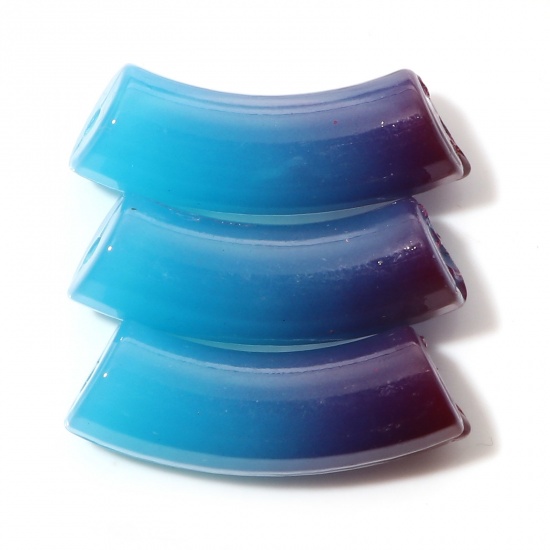 Picture of Acrylic Beads Curved Tube Skyblue Gradient Color About 3.7cm x 1.2cm, Hole: Approx 2.4mm, 20 PCs