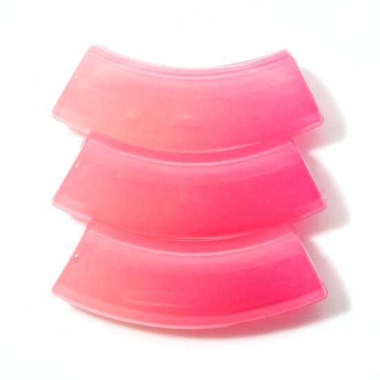 Picture of Acrylic Beads Curved Tube Fuchsia Gradient Color About 3.7cm x 1.2cm, Hole: Approx 2.4mm, 20 PCs