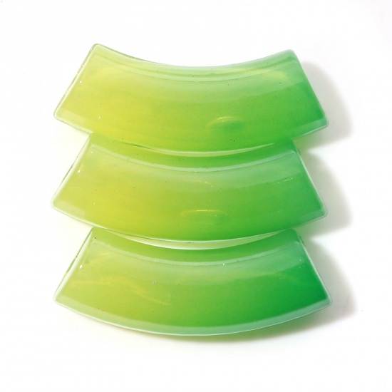 Picture of Acrylic Beads Curved Tube Green Gradient Color About 3.7cm x 1.2cm, Hole: Approx 2.4mm, 20 PCs