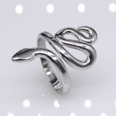 Picture of Wholesale Women's Gift Snake Animal Open Adjustable Wrap Rings, Silver Tone Stainless Steel, Punk Retro Jewelry Supply, 17.3mm(US Size 7), 2 PCs